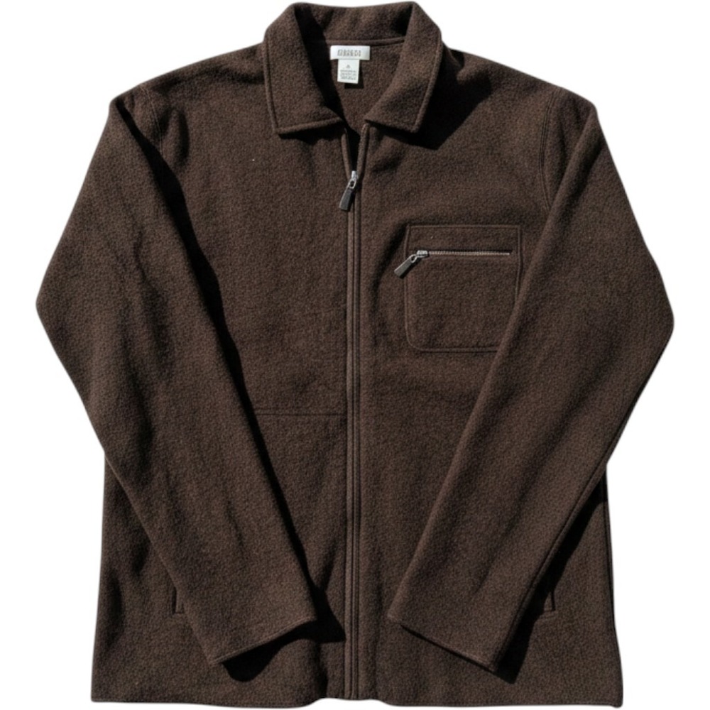 Barneys New York Mens XL Brown 100% Wool Full Zip Sweater Chest Pocket RN 82765